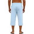 thumbnail image 3 of LWavelet Men's Pleated Linen Capri Pants Button Waist with Side Pockets for Vacation Beach Casual Use Light Blue M, 3 of 3