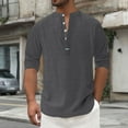 thumbnail image 2 of Men's Linen Henley Shirt – Long Sleeve Hippie Beach Top with Quarter-Button Collarless Design, Lightweight Cotton-Linen Blend for Casual Wear, 2 of 5