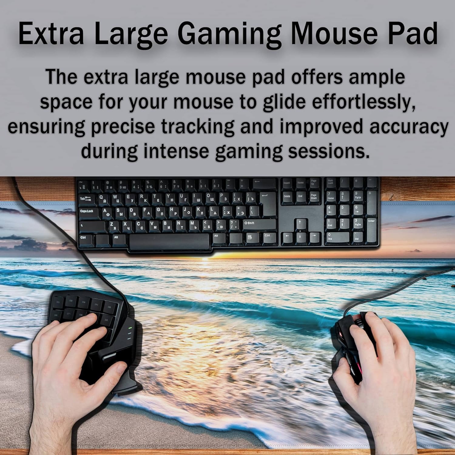 Keyboard Mats Desk Accessories Kit Gaming Mousepad Big Mouse Pads Pc Desk Mat Full Desk Mat Waterproof Non-Slip Rubber Base 35.4" X 15.7" for Game Office, Beach Sunset Ocean Waves
