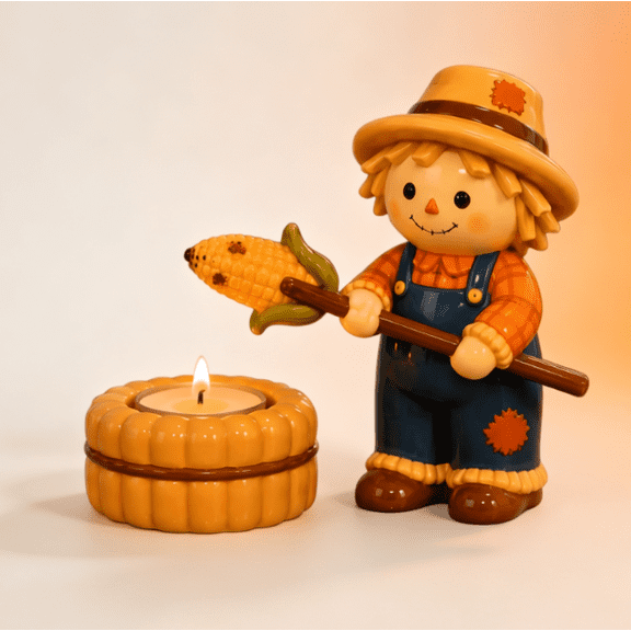 Halloween Campfire Tealight Holder, Cute Ghost Mummy Scarecrow Statue Candle Holders, Ghost Campfire Gathering for Indoor Halloween Decor, Cozy Fall Tabletop Accent (Puppet)