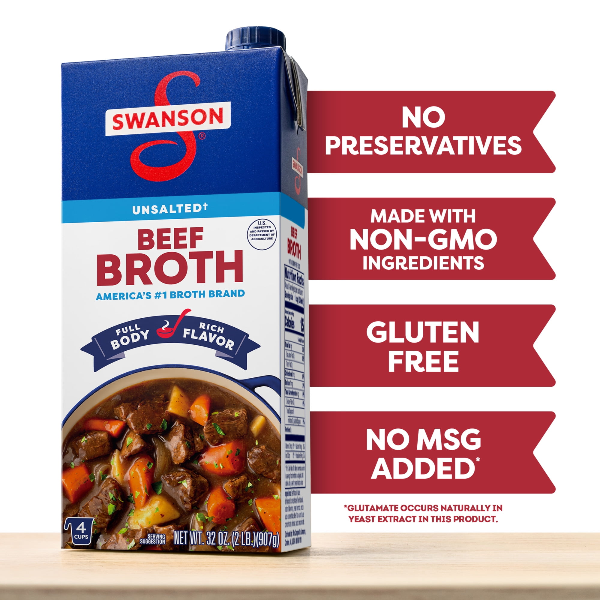 (12 pack) Swanson Unsalted Beef Broth, 32 oz Carton (12 Pack)