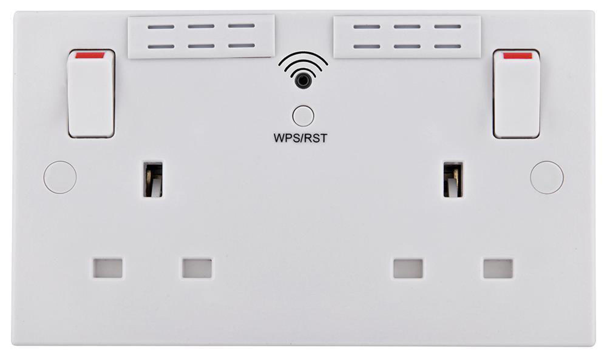 Electrical Double Switched 13 Amp Power Socket w/ USB Charger & Wi-Fi Repeater 