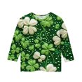 thumbnail image 5 of LIaqionyy Kids Green Shamrock T-Shirts Casual 3/4 Sleeve Crewneck Pullover Tops 2025 Trendy Loose Tees, 5 of 5
