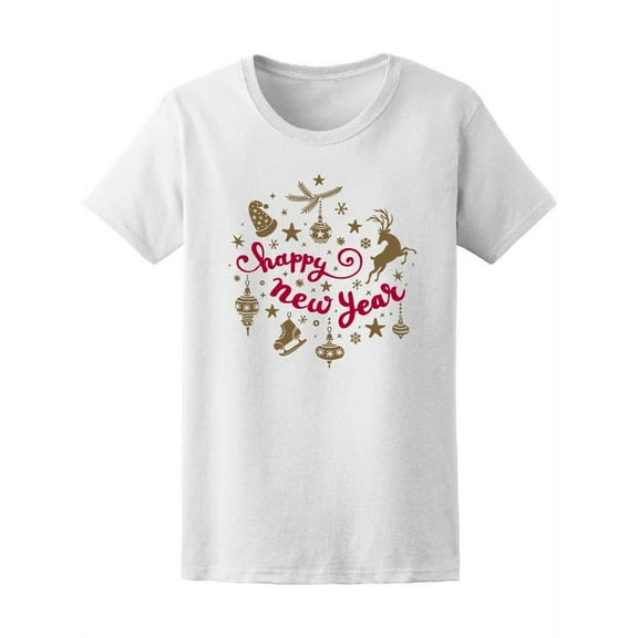 Happy New Year Reindeer Santa T-Shirt Women -Image by Shutterstock, Female Small