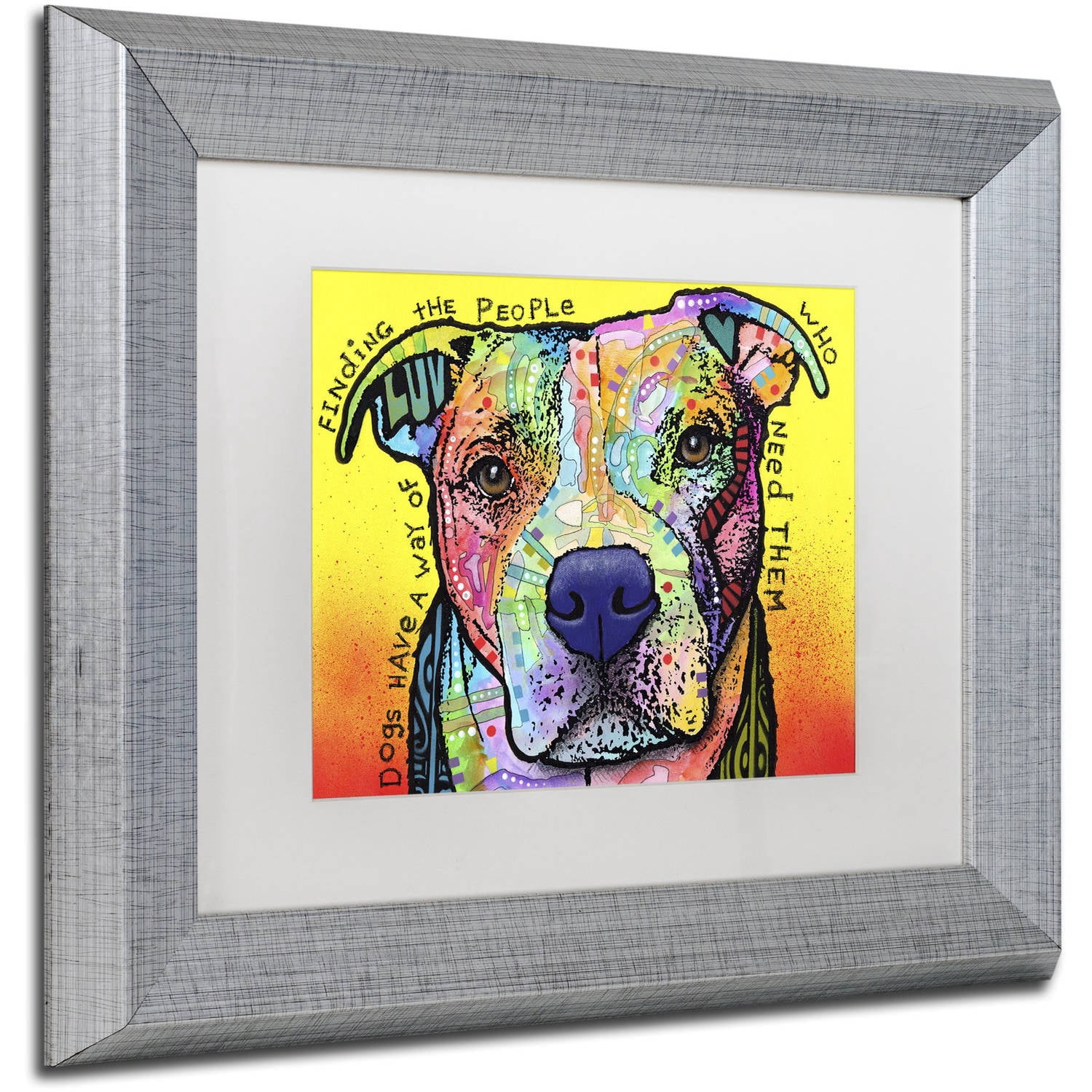 Trademark Fine Art 'Dogs Have A Way' Canvas Art by Dean Russo, White Matte, Silver Frame