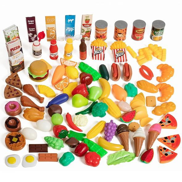 Iq Toys Deluxe Play Food Pretend Playset 120 Piece Set Of Hard Plastic Cooking And Baking Grocery Kitchen Food Assortment Toy For Kids Walmart Com Walmart Com
