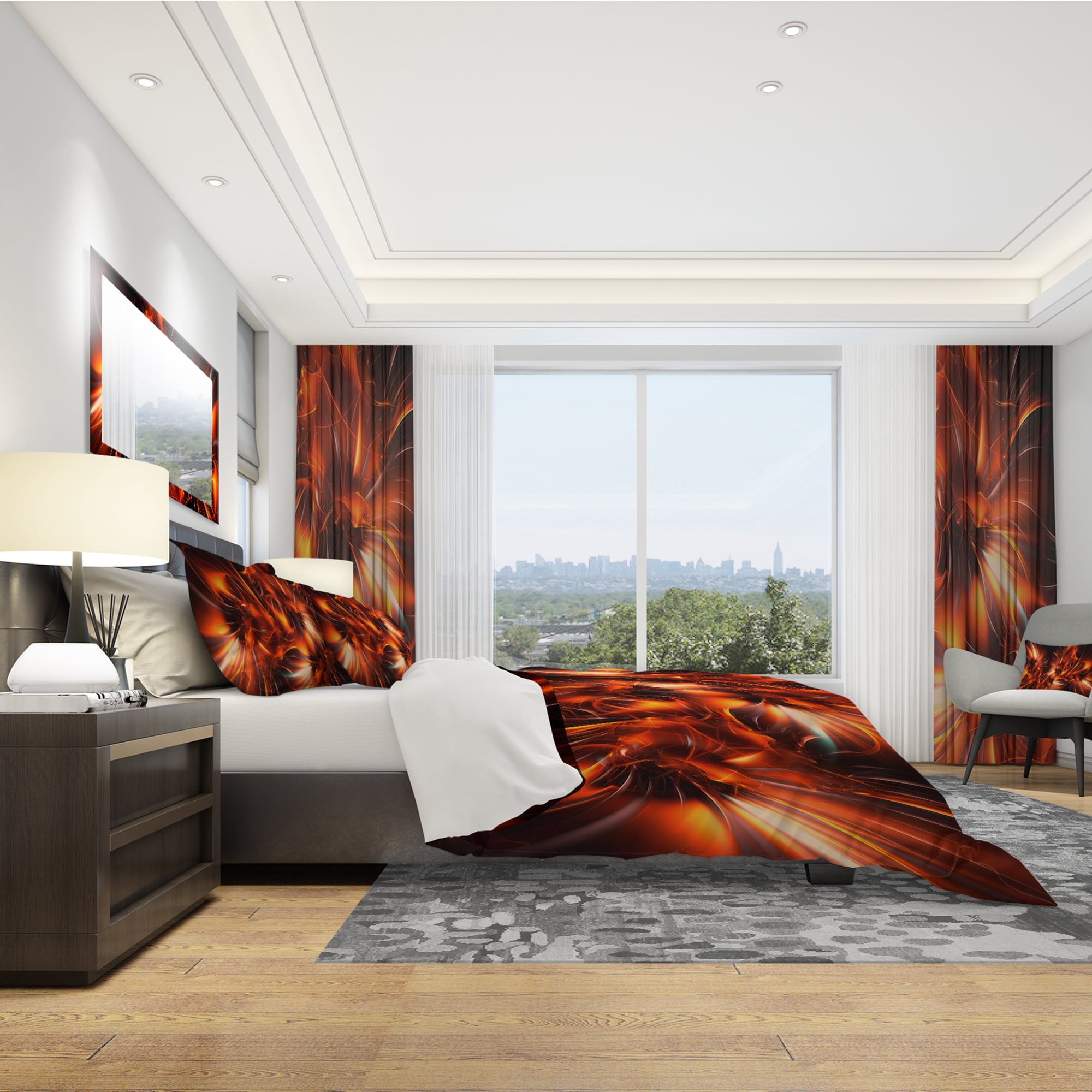 Designart 'Orange Startbusts' Modern & Contemporary Duvet Cover Set