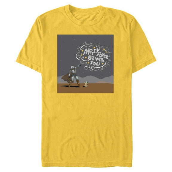 Star Wars Mando & Grogu Christmas Merry Force Be With You - Short Sleeve Blended T-Shirt for Adults - Customized-Yellow