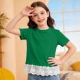 thumbnail image 2 of T-shirts à Manches Courtes pour Filles, Enfants, Mignon, Ourlet en Dentelle, Col Rond, Hauts d'Été, 2 of 7