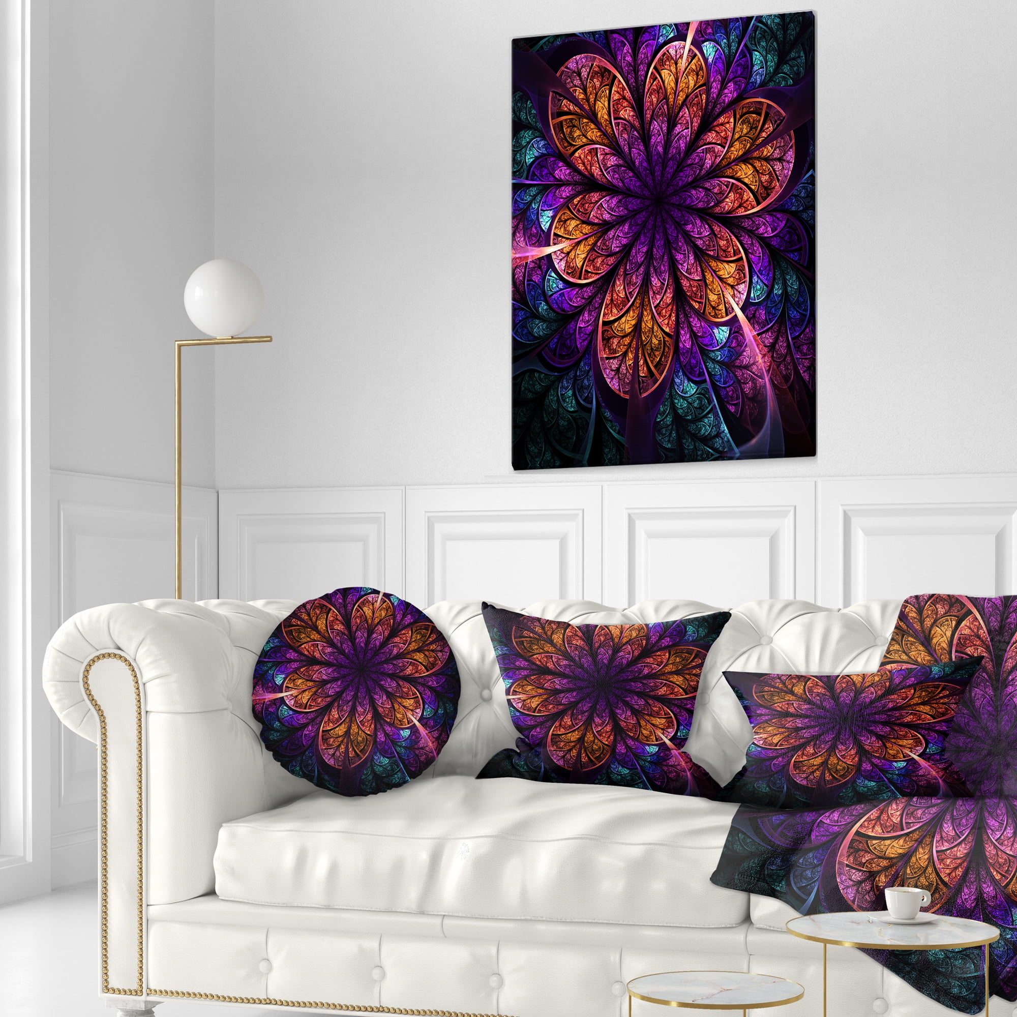 Designart Dark Red and Purple Fractal Flower - Floral Throw Pillow - 12x20