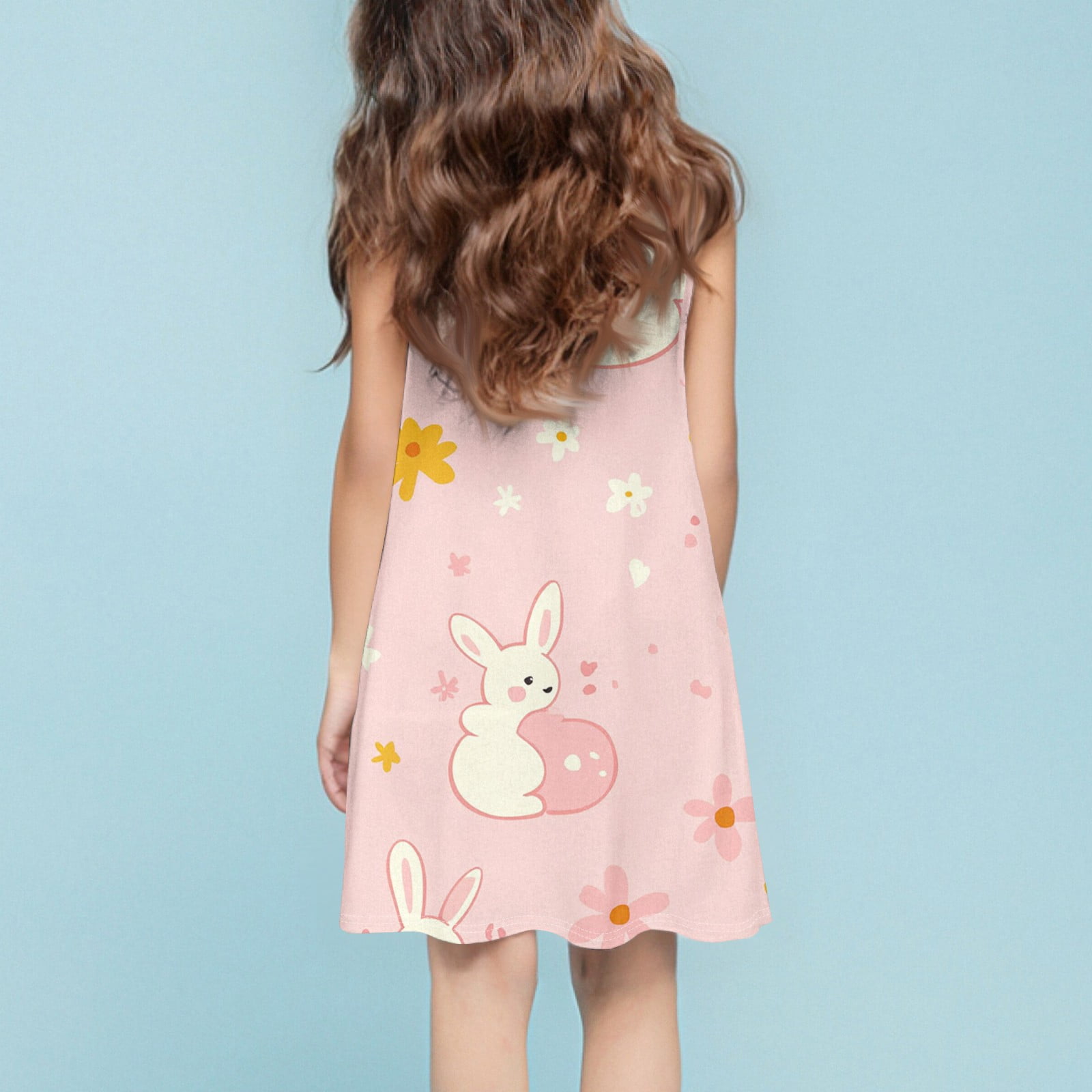 HAJWOH Girls Easter Dresses Bunny Egg Print Sleeveless Spring Dress Cute Crew Neck Sundress Casual Comfort Princess Dress Light pink 9-10 Years