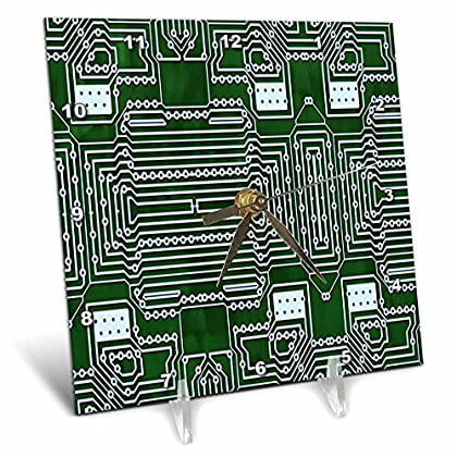 Tone Clock Circuit - 3dRose Print of Circuit Board Close Up, Desk Clock, 6 by 6-inch