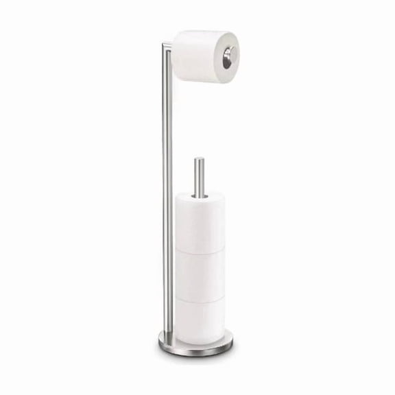 Modern Standing Toilet Paper Holder Stand with Brushed Nickel Finish - Freestanding Bathroom Storage No Installation Required