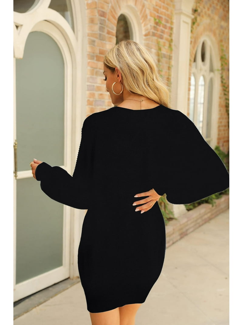 MOUSYA Christmas Dresses for Women Long Sleeve V Neck Red Wine