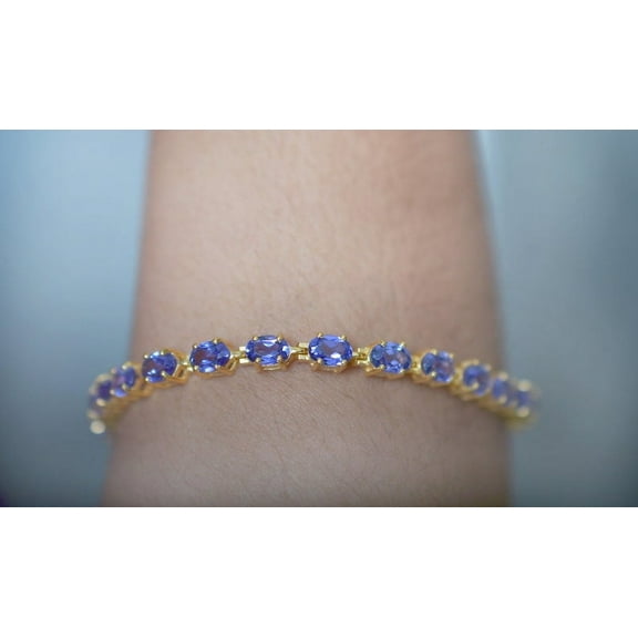 CZ Tanzanite Tennis Bracelet,Linked Bracele,Jewelry,Oval Shaped Bridal Bracelet,Gift For Mother,Valentine