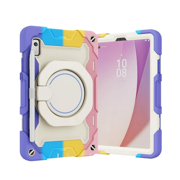 Dteck Case for Lenovo Tab M9 (Lenovo M9 Tablet Case, TB-310FU 2023 9.0 inch Tablet Case): Heavy Duty Military Grade Drop Protection, Handle Grip, Rotating Stand, Stylus Holder,Rainbow Pink