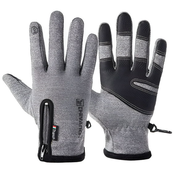 TELOLY Waterproof Winter Gloves Warm Windproof All Fingers Touch Screen Gloves for Men Skiing and Outdoor Work,Gray,Medium