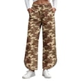 thumbnail image 3 of Women's Camo Wide Leg Pants High Waisted Elastic Waist Lounge Pants with Pockets Tulip Hem Casual Cropped Ankle Lenght for Daily Outdoor Wear Soft Comfy, 3 of 10
