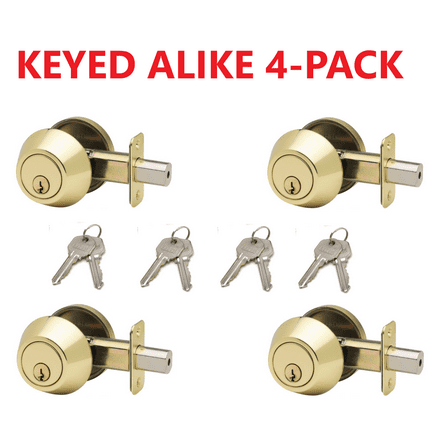 [4 Pack] Keyed Alike Deadbolts Adjustable 2-3/8" or 2-3/4",Polished Brass Finish