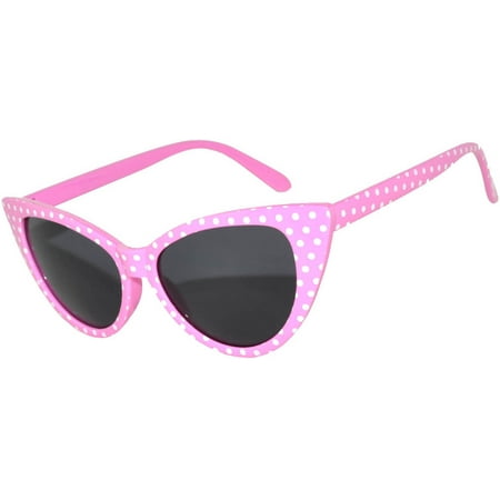 Retro Women's Cat Eye Vintage Sunglasses UV Protection Pink Dots White Frame Smoke Lens Brand