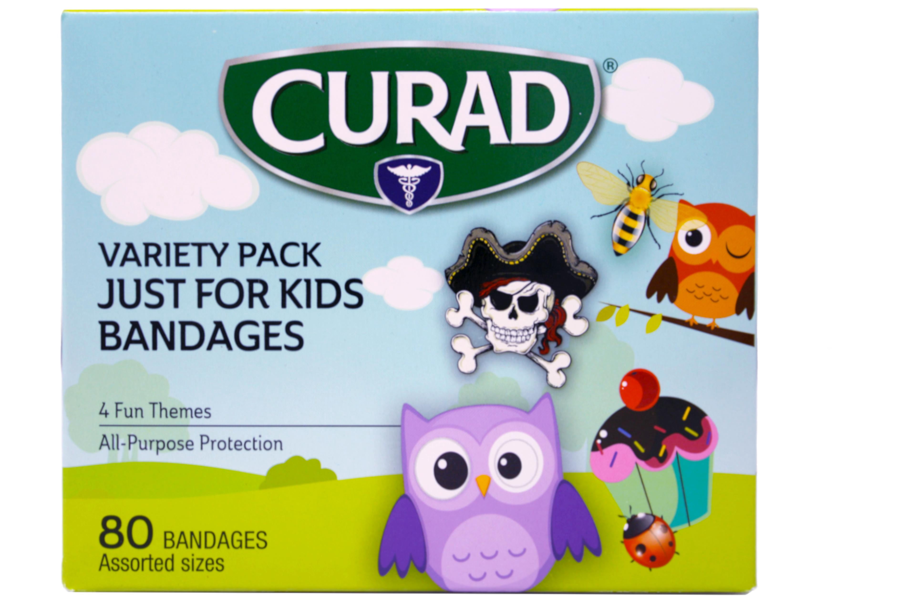 5 Pack - Curad Just for Kids Bandages, 4 Fun Themes, Colorful, All-Purpose Protection Plastic Bandages, 4-Sided Seal, Variety of Sizes, 80 Count
