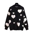 thumbnail image 4 of MOJOGO Cute Heart Print Sweater for Women Basic Crewneck Long Sleeve Pullover Tops Sweet Outfits for Valentine's Day Black Free Size, 4 of 5