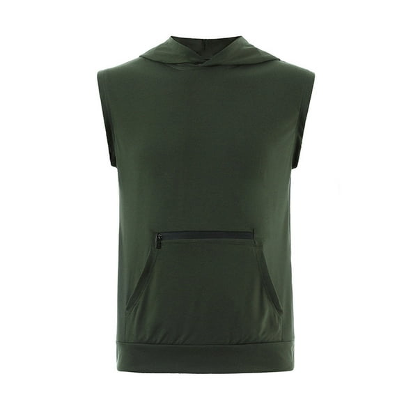 Mlzmgr Tank Tops Men Pullover Hooded Neck Sleeveless Cotton Breathable Color Blocked Tanks for Men with Pockets
