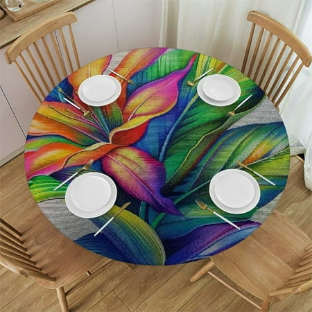 

Sheronv Flowers Round Table Cover Stain Resistant Washable Indoor Outdoor Tablecloth Kitchen Dining Wedding Parties Outdoor Fitted 100% Polyester Fiber 46-50