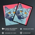 thumbnail image 3 of British Shorthair Cat Blue On Coral Pink Bold Vibrant Screen Print Risograph Artwork Spot Block Colour Duotone Retro Riso Interior Design Extra Large XL Wall Art Poster Print, 3 of 5