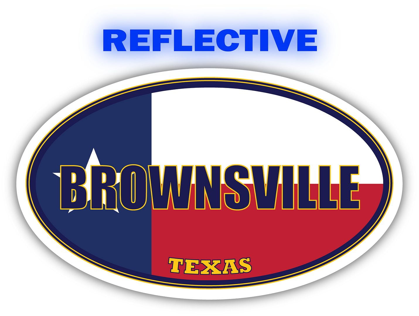 Brownsville City Texas State Flag | TX Flag Cameron County Oval State  Colors Reflective Sticker Car Decal 3x5 inches 