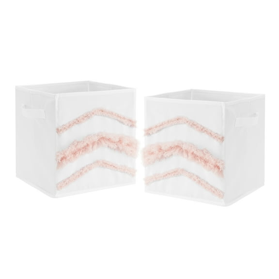 Boho Fringe White and Pink Tufted Fabric Storage Bin (Set of 2) by Sweet Jojo Designs
