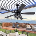 thumbnail image 2 of Phorus 52" Outdoor Ceiling Fan with Light – Wet Rated Waterproof, Rain-Proof, 6-Speed Reversible Motor, Remote Control, Black Modern Fan for Patio, Gazebo, Pergola, Porch, 2 of 8