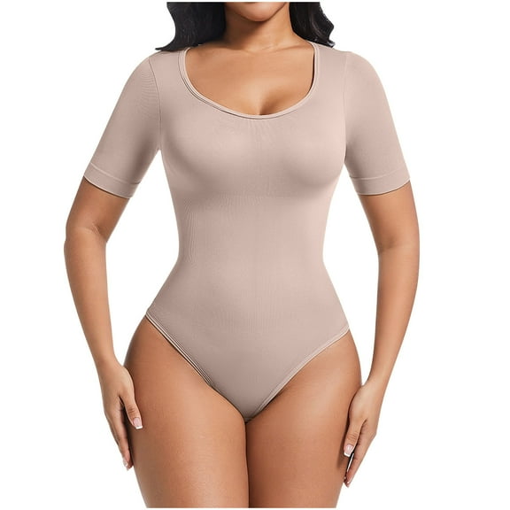 Fewfanhot Women's Base Layer Shapewear Set for Tummy Control & Smoothing, Short Sleeve Comfort Seamless Bodysuit for Daily Wear and Special Occasions
