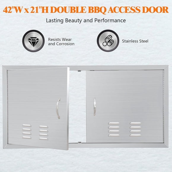 Royalbelle 42 x 21 Inch Stainless Steel Kitchen Doors, BBQ Access Door with Vents