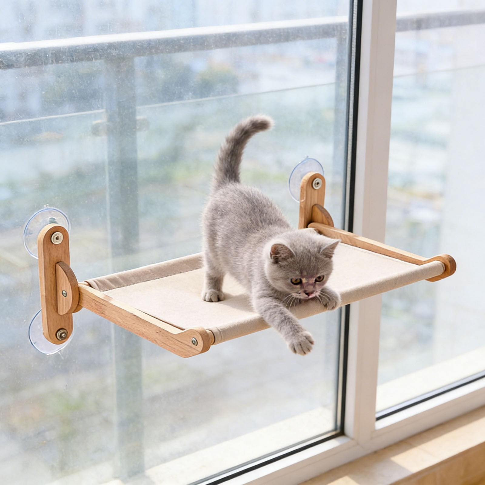 Wooden Cat Window Perch With Suction Cups Foldable Cat Window Hammock For Indoor Cats Sunbathing Sleeping