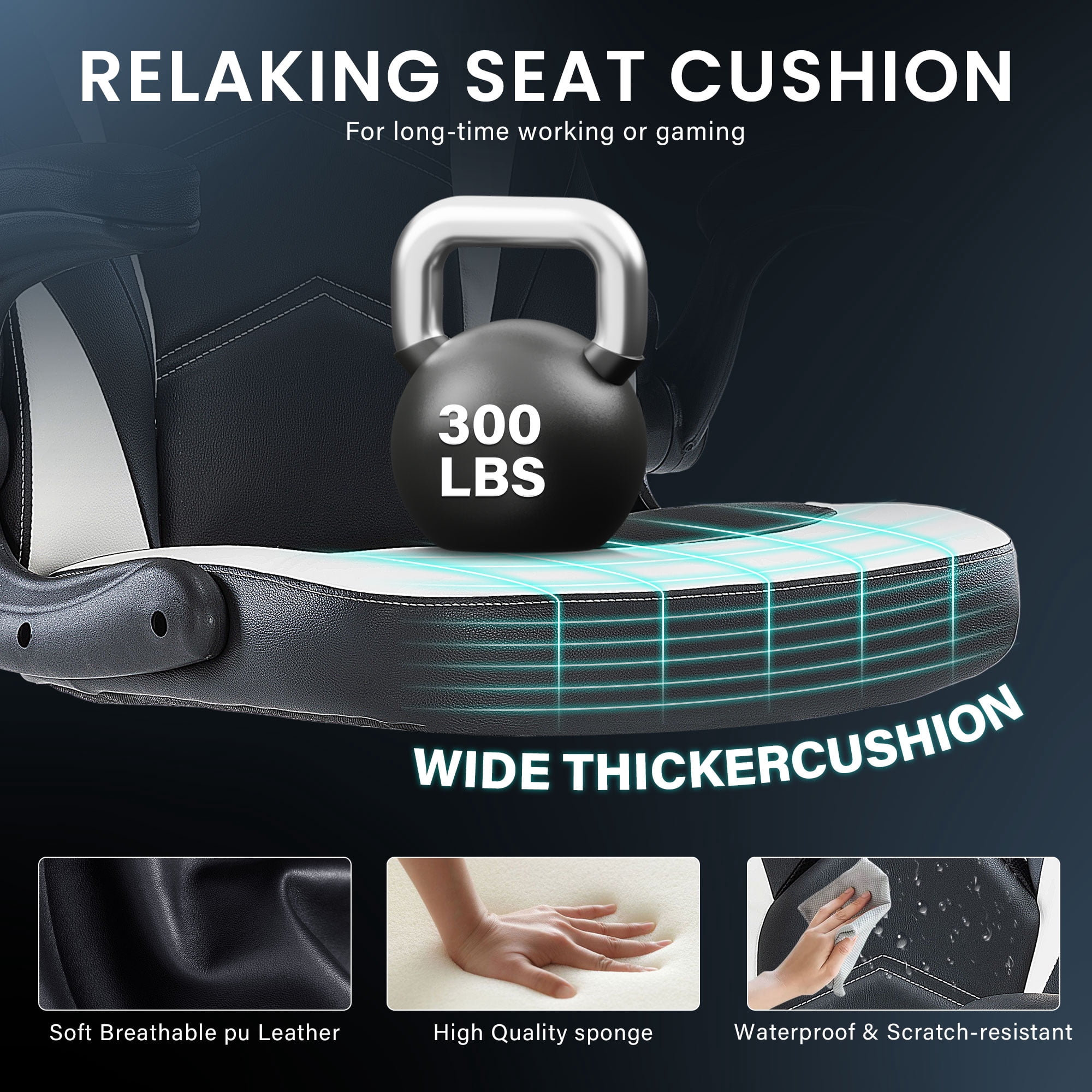 JONPONY Ergonomic Gaming Desk Chair - Adjustable PU Leather Swivel Racing Chair with Flip-up Armrests for Home Office and Entertainment, Perfect for Adults, Kids, and Gamers, Black White