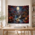 thumbnail image 4 of Moonlit River Scene with Cherry Blossoms, Mystical Fantasy for Nature Lovers, Asian Inspired Night Art, Housewarming Gift, Tapestry Wall Hanging for Bedroom and Living Room, 4 of 6