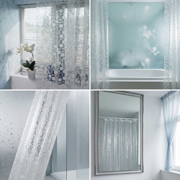 Sahpxhe Shower Curtain White Heavy Duty Semi-Transparent Circular Pattern Shower Curtain Liner,Waterproof Bathroom Decor with Rustproof Metal Grommets,70.9X59.05in,Clear-S