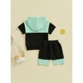thumbnail image 5 of FEORJGP Kids Boys Summer Outfits 6M 1T 2T 3T 4T Toddler Baby Short Sleeve Sweatshirt Hooded T-shirt Hoodies Pocket Tops + Elastic Waist Shorts Infant Little Boys Casual 2 Piece Contrast Color Set, 5 of 9