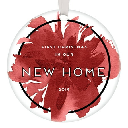 Gift Ideas For Couples For Christmas First Christmas New Home Ornament 2019 Dated 1st Time Homeowners Gift Idea House Warming Wedding Presents for Couple Chic Abstract Red Floral Home Decor Housewarming Gift Basket 3