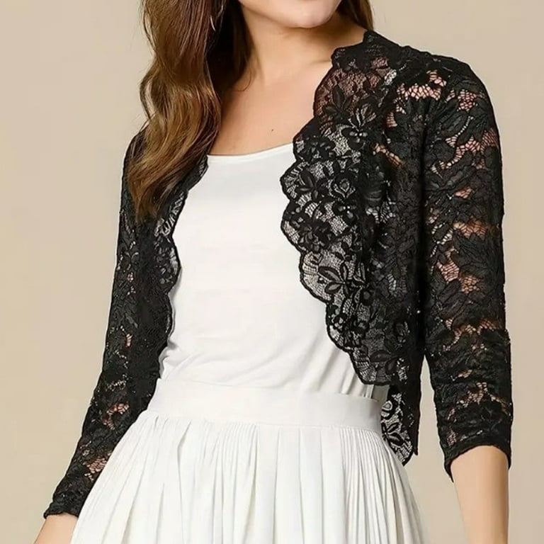 Aboser Womens Lace Cropped Cardigans Elegant 3/4 Sleeve Bolero Cardigan Casual Open Front Boleros See Through Crop Tops for Ladies - Walmart.com Aboser Womens Lace Cropped Cardigans Elegant 3/4 Sleeve Bolero Cardigan Casual Open Front Boleros See Through Crop Tops for Ladies - Walmart.com