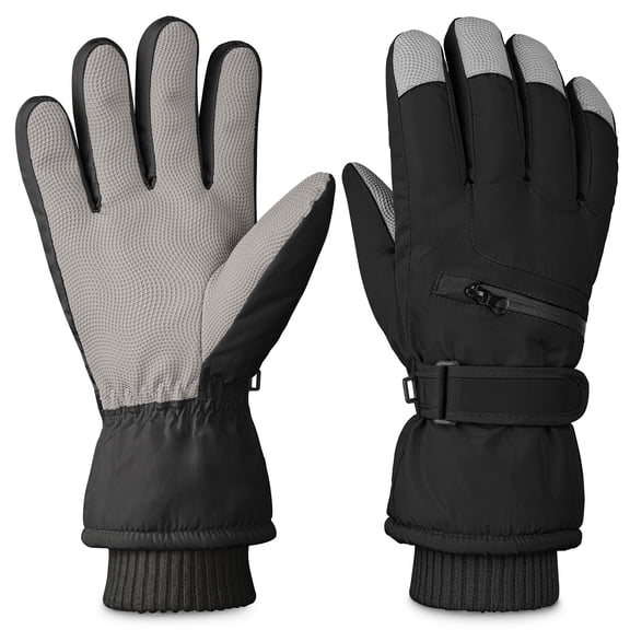 XOMZG Snow Gloves with Zippered Pocket for Men Women, Touchscreen Thermal Waterproof Black