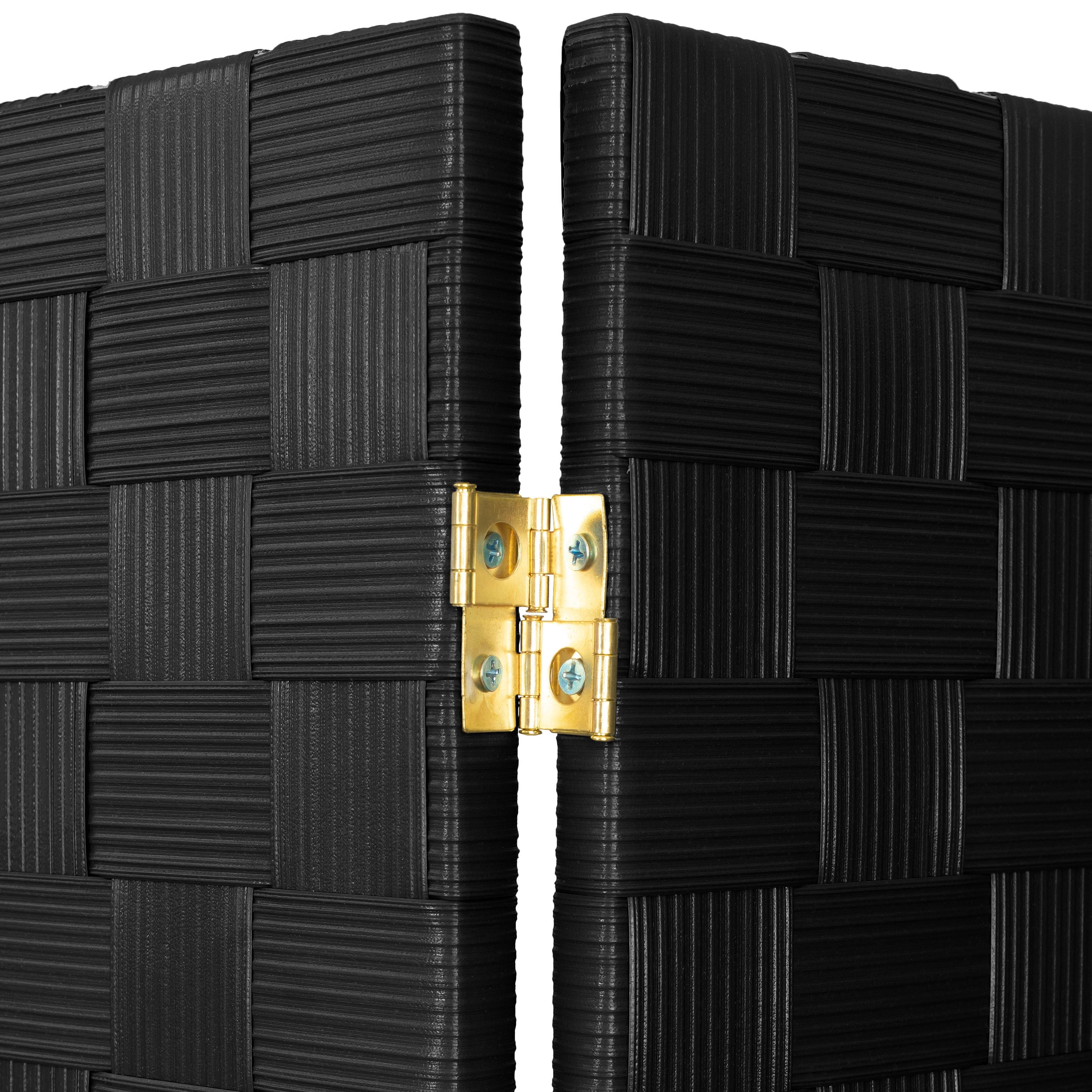 Red Lantern 4 ft. Short Woven Fiber Outdoor All Weather Folding Screen - 8 Panel - Black