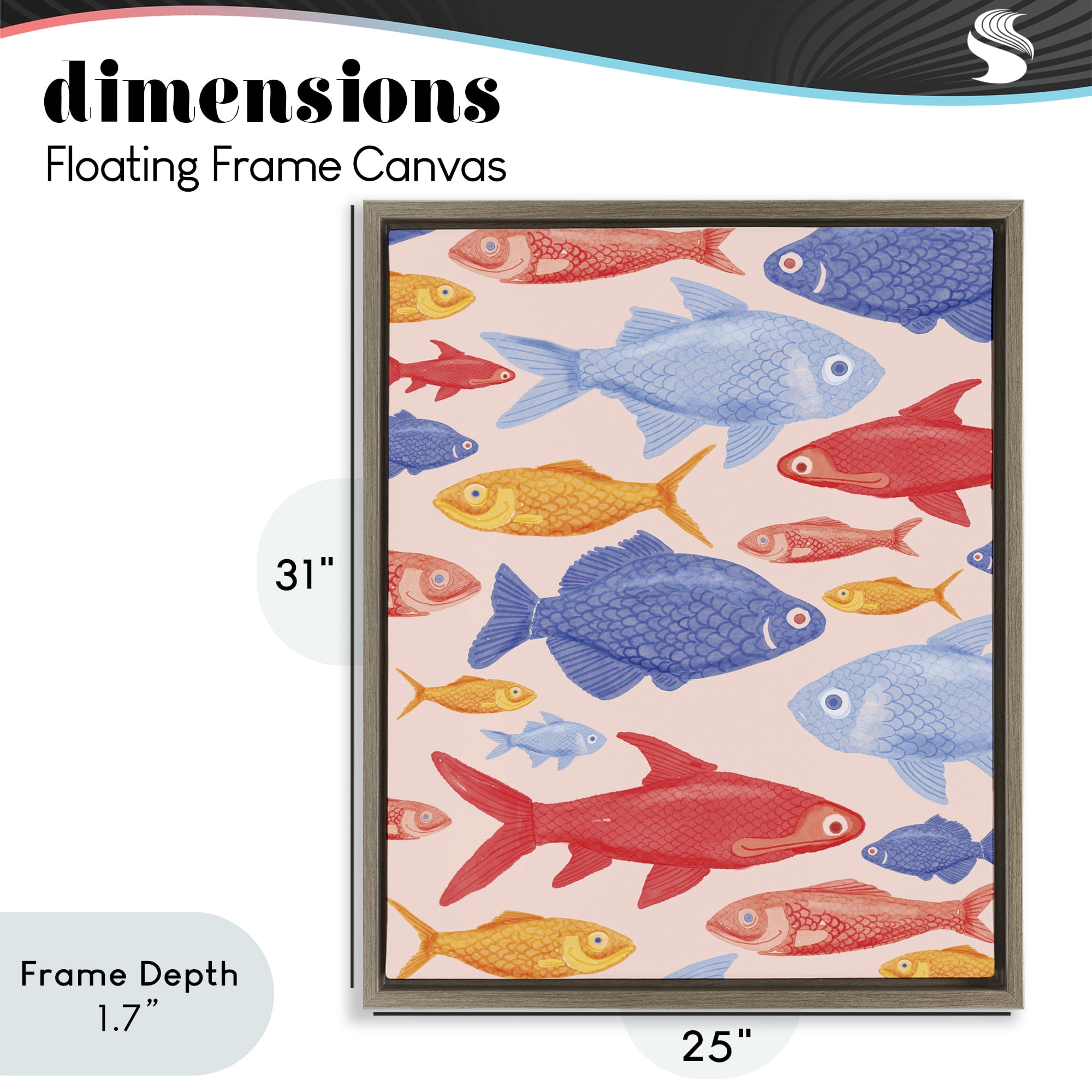 Stupell Industries Red Yellow and Blue Fish Brown Framed Floater Canvas Wall Art, design by The Paper Curator
