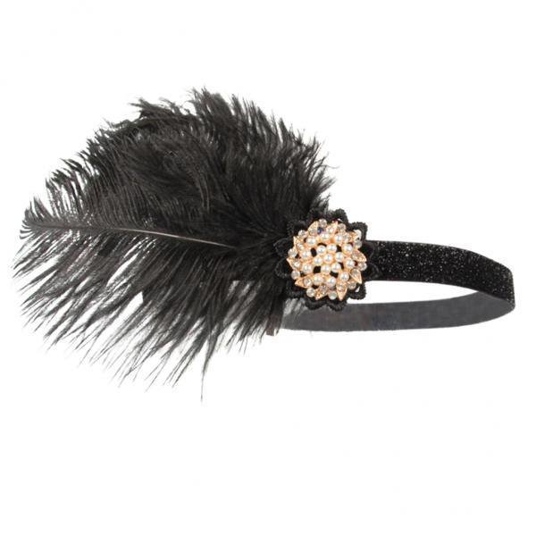 Diadema BLESIY de Los años 20 Diadema de Plumas Negras Accesorios para El Cabello con Aplique de Cristal