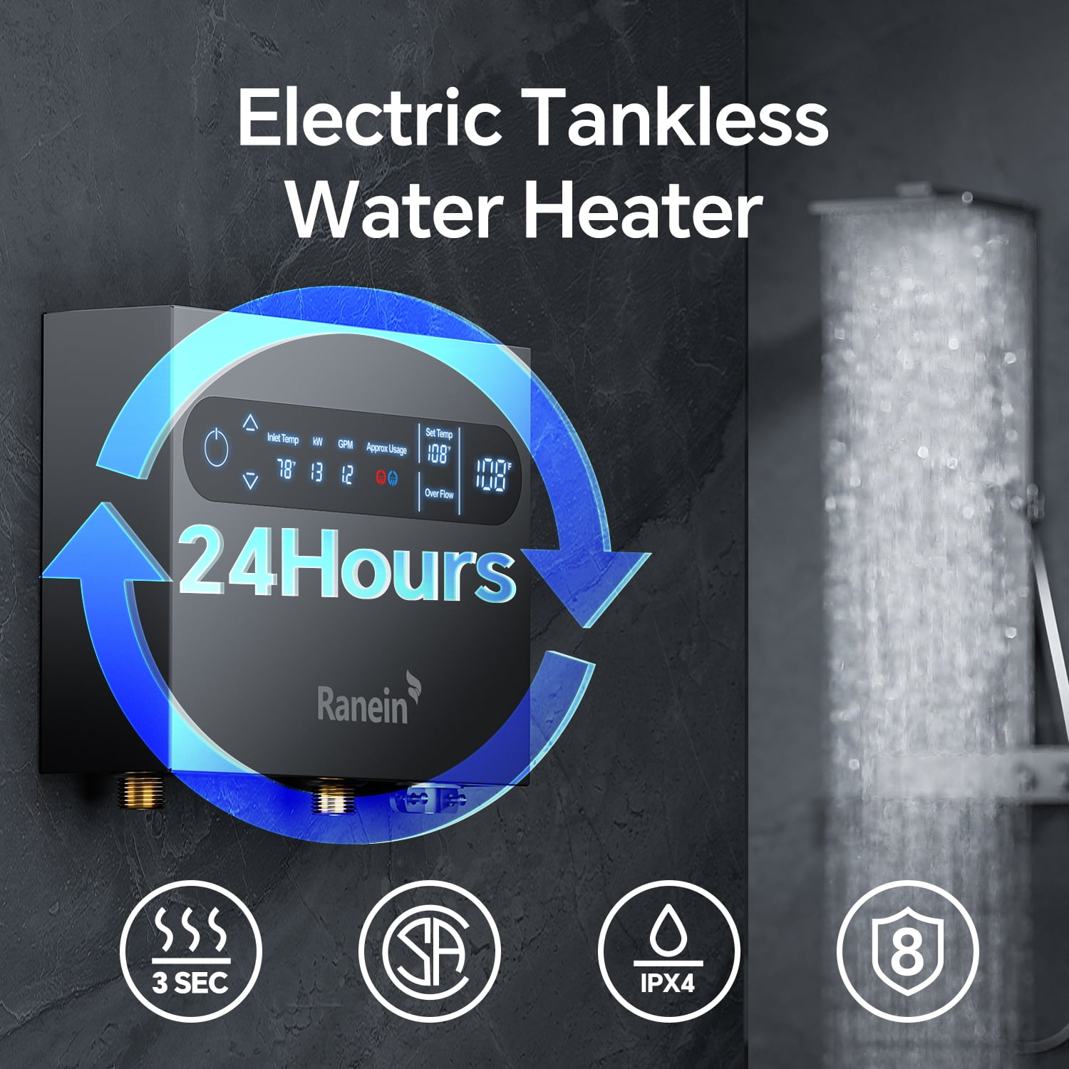 13kW Tankless Electric Water Heater, 240V on Demand Instant Endless Water Heater with LED Temperature Display for Whole House Shower
