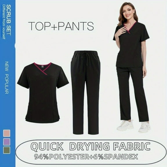 Comfortable & Durable Short Sleeve Top & Pants Set - Easy Care Scrubs for Active Professionals - Multiple Colors