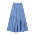 thumbnail image 5 of BUIGTTKLOP Women's Boho Maxi Skirt High Waist Pleated A-Line Flowy Swing Asymmetric Tiered Long Skirts with Pockets, 5 of 6