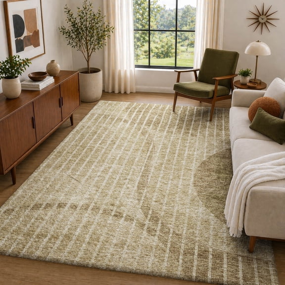 Addison Rugs Dream Shag Premium Machine Washable Transitional Striped Brown Rectangle Rug, 10' x 14'