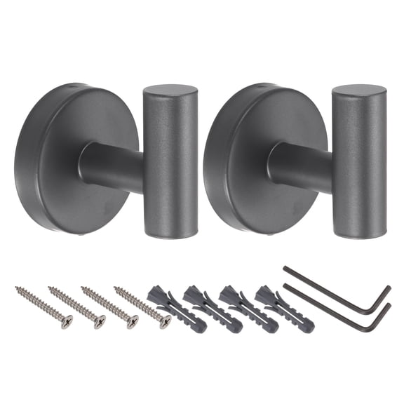 2pcs Bath Towel Hook, Stainless Steel Coat Hook Wall Mount Robe Hooks Hanging Coats, Grey